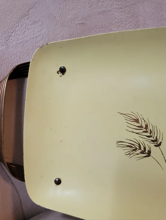 MCM  Yellow Metal Bread Serving Tray with Wheat Motif. - Picture 3 of 12